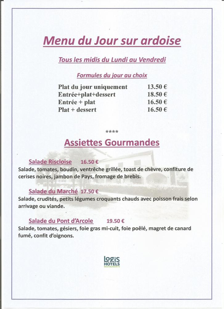 Menu du jour et assiettes gourmandes