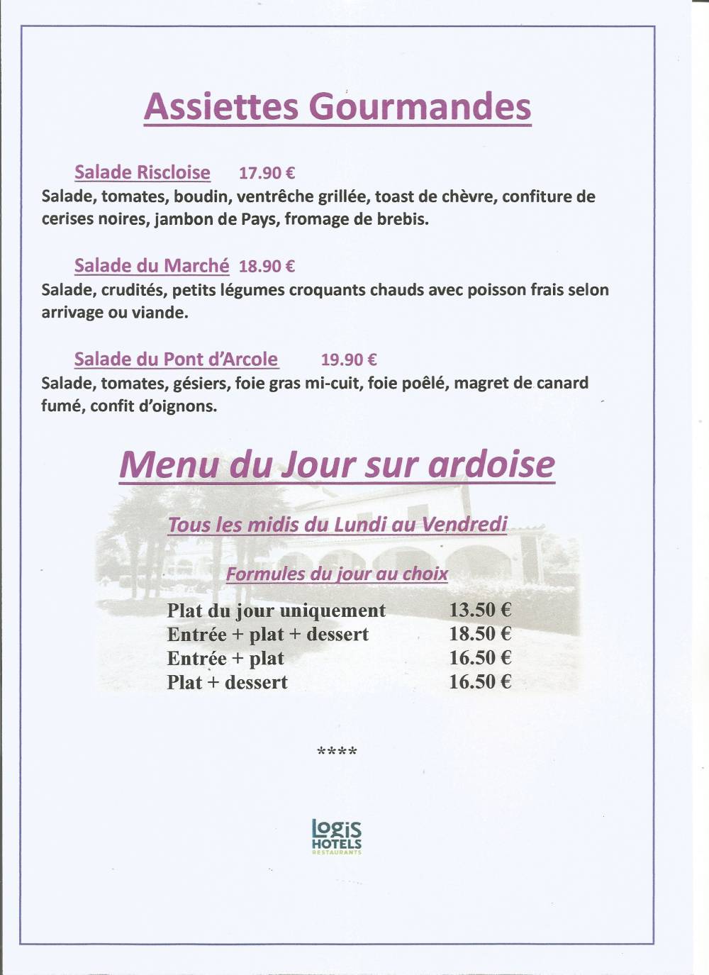 assiette gourmande et menu du jour